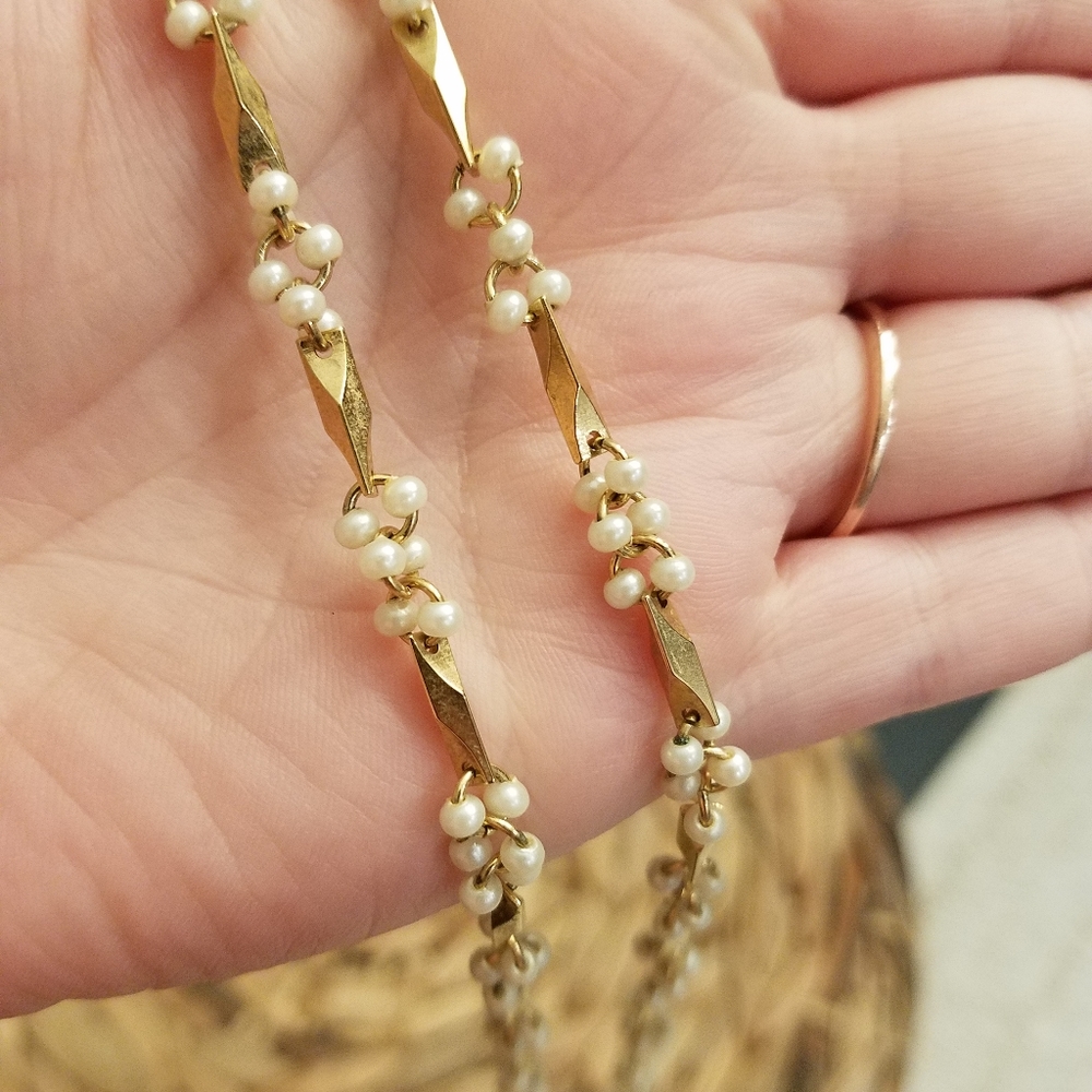 Vintage | Gold Pearl Cluster Long Necklace
